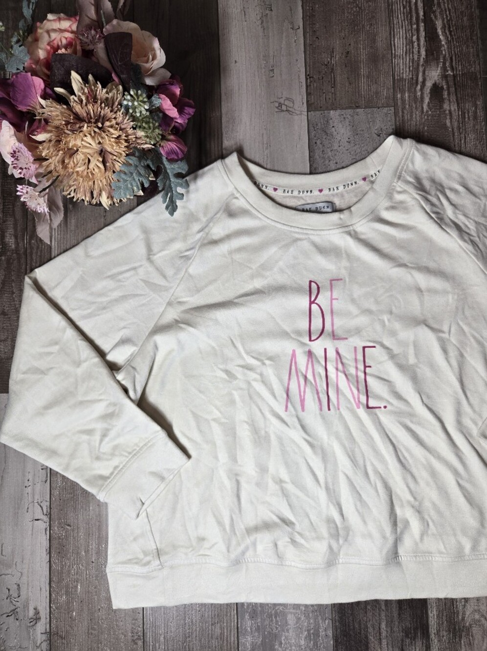 NWT Rae Dunn “Be Mine” Raglan Sleeve Sweatshirt Sea Salt Size 1X